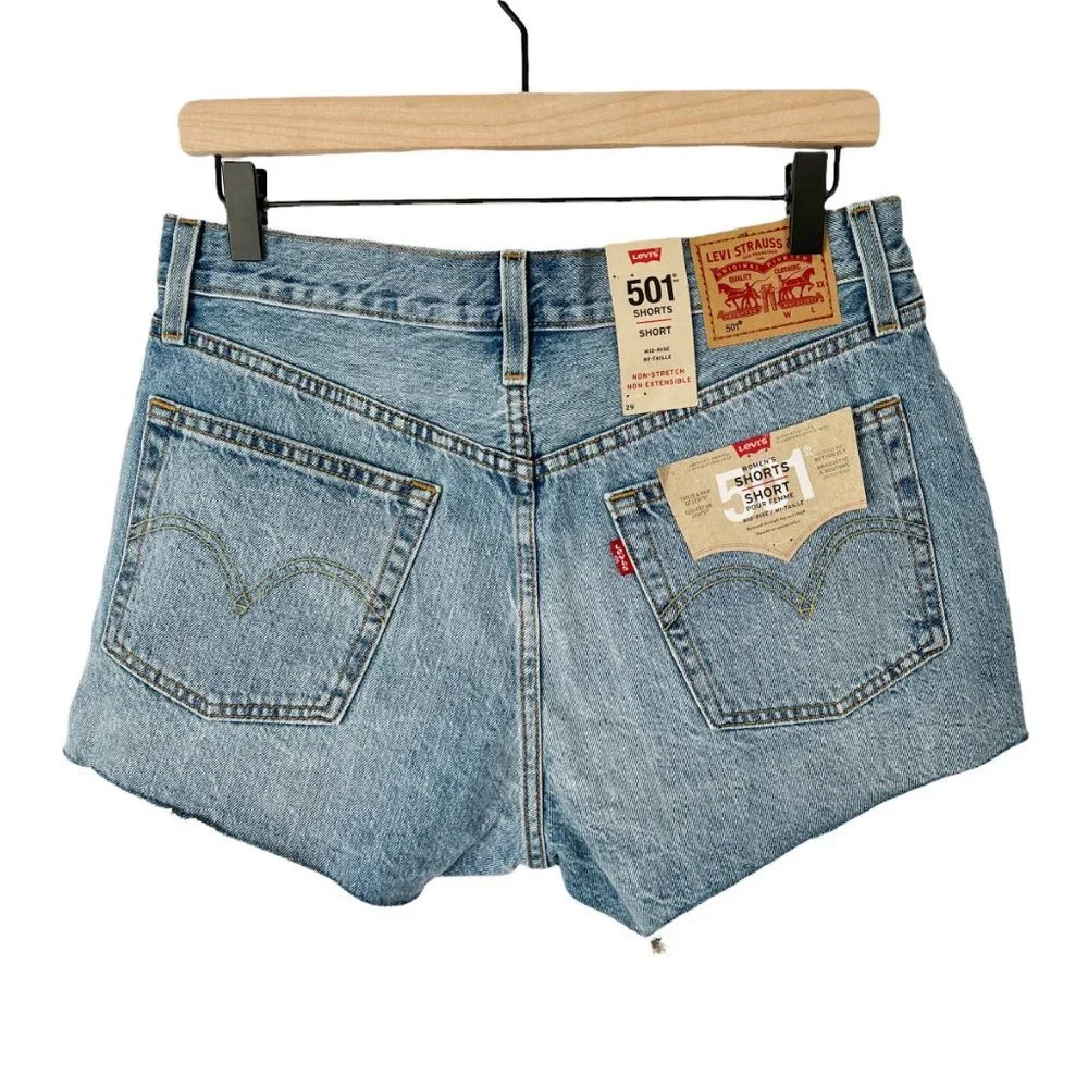 New Levi's 501 Rigid Button Fly Denim Jean Shorts Distressed Raw Hem Relaxed 29 - Picture 9 of 11